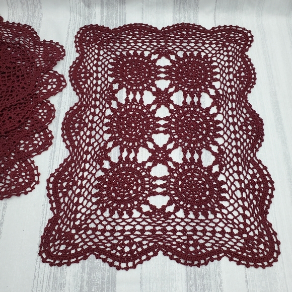 Beautiful Knit Tablemats - 6pc Set Wine - Picture 2 of 14